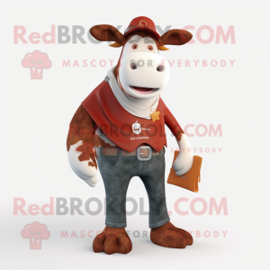 Rust Hereford Cow mascot costume character dressed with a Skinny Jeans and Pocket squares