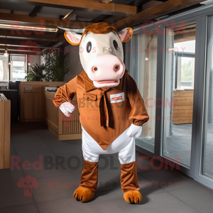 Rust Hereford Cow mascot costume character dressed with a Skinny Jeans and Pocket squares