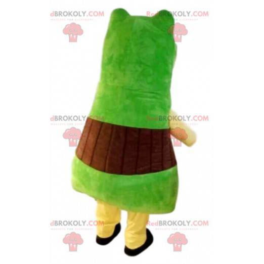 Mascote de dinossauro verde muito engraçado. Traje de