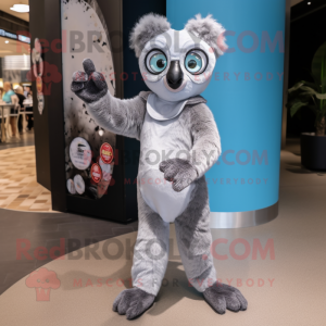 Silver Lemur mascot costume character dressed with a Romper and Gloves