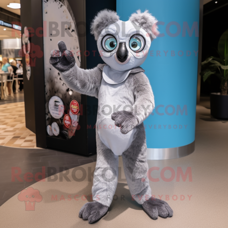 Silver Lemur mascot costume character dressed with a Romper and Gloves Silver Lemur mascot costume character dressed with a Romper and Gloves