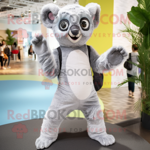 Silver Lemur mascot costume character dressed with a Romper and Gloves