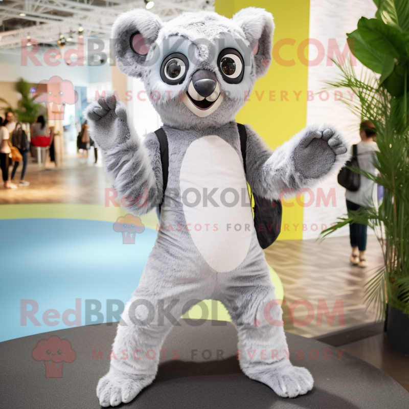 Silver Lemur mascot costume character dressed with a Romper and Gloves Silver Lemur mascot costume character dressed with a Romper and Gloves