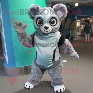 Silver Lemur mascot costume character dressed with a Romper and Gloves