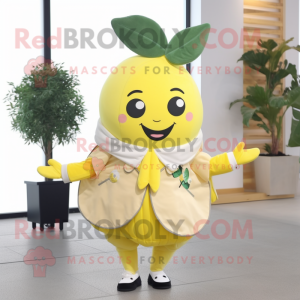 Cream Lemon mascot costume character dressed with a Jacket and Hair clips