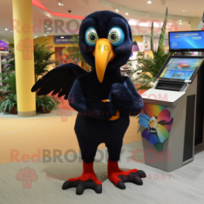 Black Parrot mascot costume character dressed with a Capri Pants and Bow ties