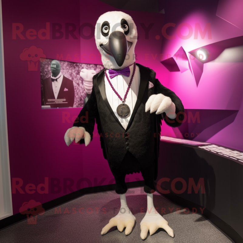 Magenta Vulture mascot costume character dressed with a Tuxedo and Necklaces Magenta Vulture mascot costume character dressed with a Tuxedo and Necklaces