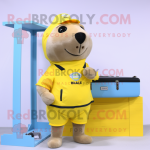 Yellow Seal mascot costume character dressed with a Cargo Shorts and Hair clips