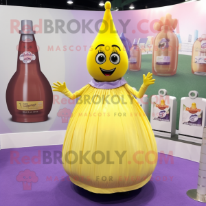 Lavender Bottle Of Mustard mascot costume character dressed with a Ball Gown and Keychains