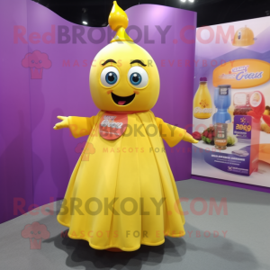 Lavender Bottle Of Mustard mascot costume character dressed with a Ball Gown and Keychains