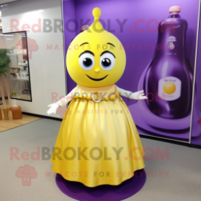 Lavender Bottle Of Mustard mascot costume character dressed with a Ball Gown and Keychains