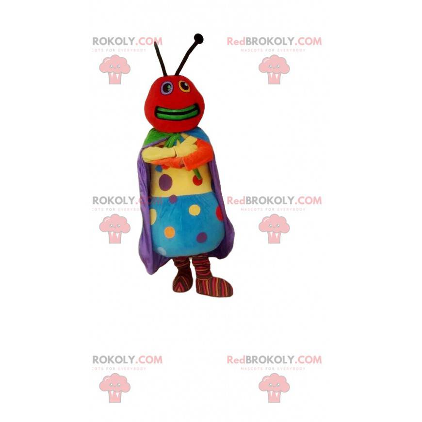 Mascotte de fourmi colorée, avec des pois multicolores -