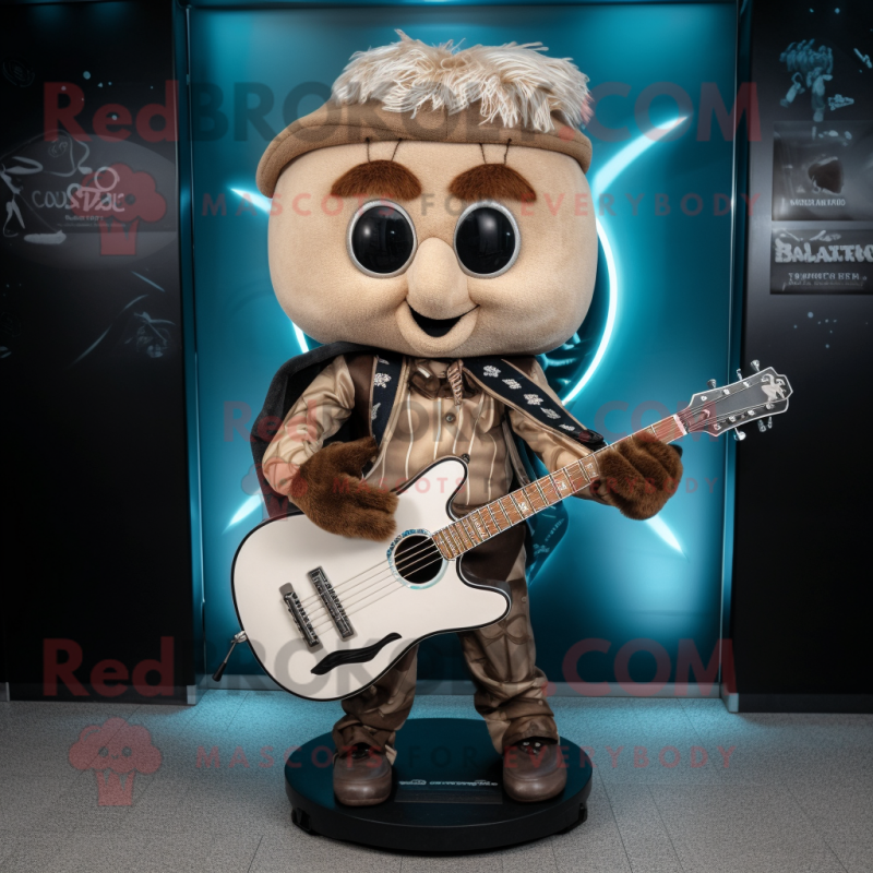 Tan Celtic Harp mascot costume character dressed with a Biker Jacket and Mittens Tan Celtic Harp mascot costume character dressed with a Biker Jacket and Mittens