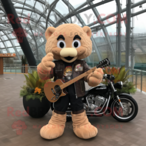 Tan Celtic Harp mascot costume character dressed with a Biker Jacket and Mittens