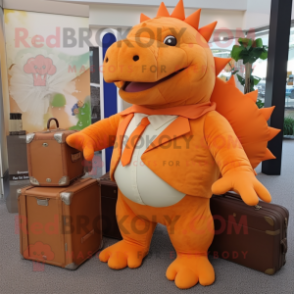 Orange Ankylosaurus mascot costume character dressed with a Culottes and Briefcases