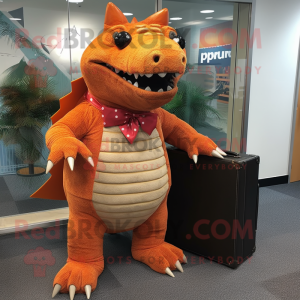 Orange Ankylosaurus mascot costume character dressed with a Culottes and Briefcases