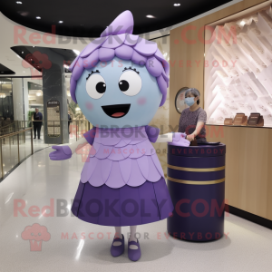 Lavender Dim Sum mascot costume character dressed with a Pencil Skirt and Handbags
