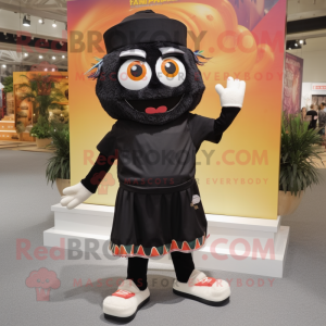 Black Pad Thai mascot costume character dressed with a Shorts and Shoe clips