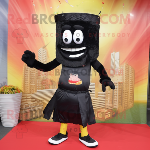 Black Pad Thai mascot costume character dressed with a Shorts and Shoe clips