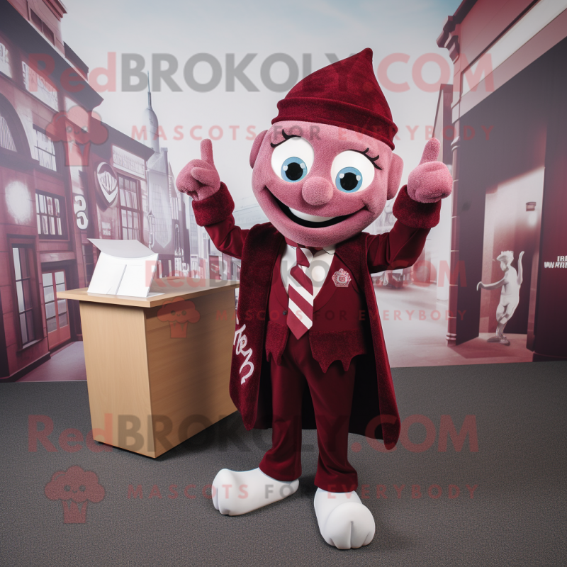 Maroon Tooth Fairy mascot costume character dressed with a Blazer and Scarves Maroon Tooth Fairy mascot costume character dressed with a Blazer and Scarves