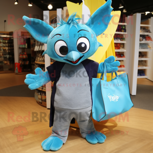 Cyan Bat maskot kostume...