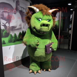 Green Woolly Rhinoceros mascot costume character dressed with a Romper and Handbags