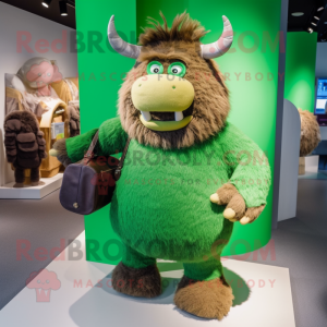 Green Woolly Rhinoceros mascot costume character dressed with a Romper and Handbags