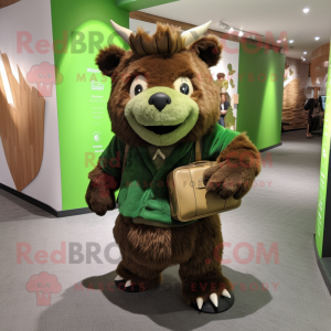 Green Woolly Rhinoceros mascot costume character dressed with a Romper and Handbags