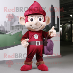 Maroon Elf mascot costume character dressed with a Cargo Pants and Clutch bags