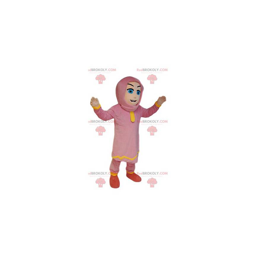 Touareg kvindemaskot i lyserødt tøj. Kvinders kostume -