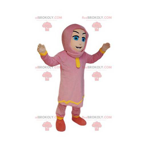 Mascote da mulher Touareg em roupa rosa. Fantasia feminina -