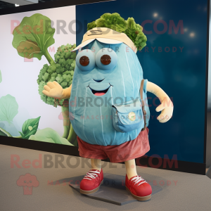 Teal Corned Beef And Cabbage mascot costume character dressed with a Denim Shorts and Handbags