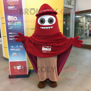 Maroon Enchiladas mascot costume character dressed with a Flare Jeans and Shawls