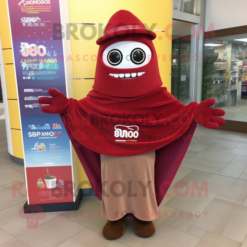 Maroon Enchiladas mascot costume character dressed with a Flare Jeans and Shawls Maroon Enchiladas mascot costume character dressed with a Flare Jeans and Shawls