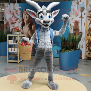 Silver Gazelle mascot costume character dressed with a Denim Shirt and Coin purses