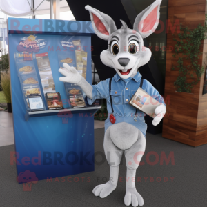 Silver Gazelle mascot costume character dressed with a Denim Shirt and Coin purses