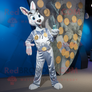 Silver Gazelle mascot costume character dressed with a Denim Shirt and Coin purses