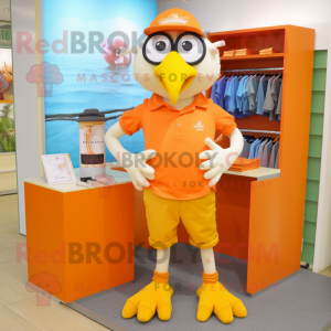 Orange Hens mascot costume character dressed with a Capri Pants and Ties