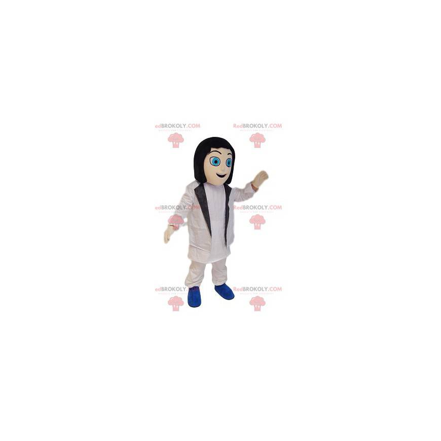 Donna mascotte con un costume bianco. Costume da donna - Donna mascotte con un costume bianco. Costume da donna -