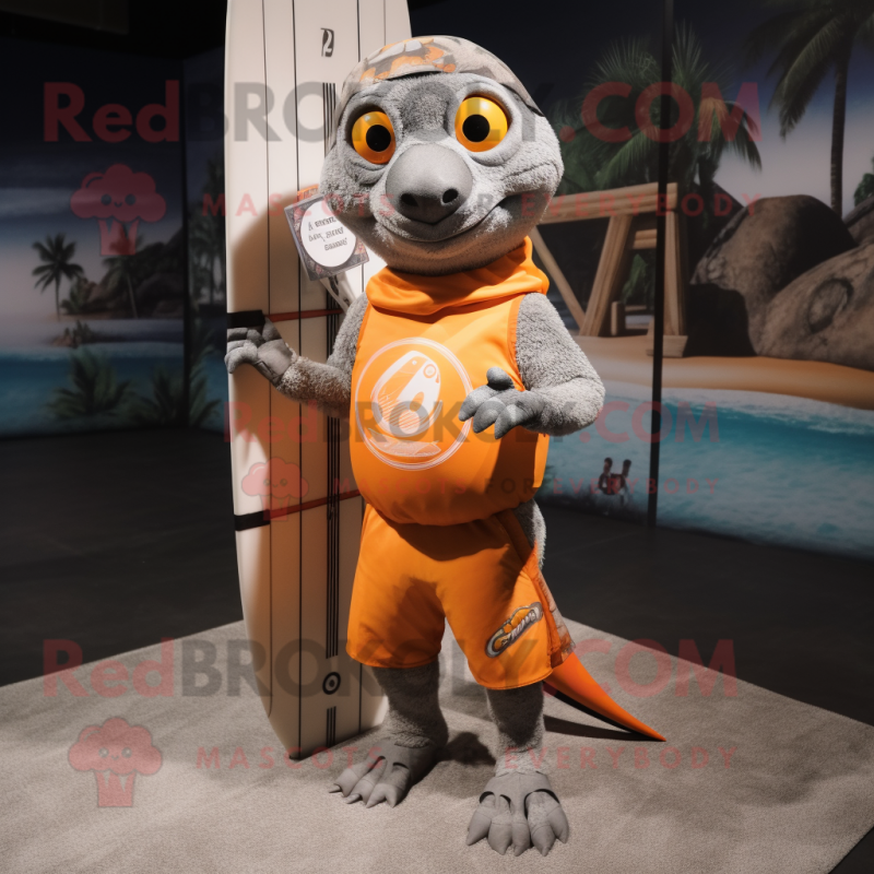 Silver Orange mascot costume character dressed with a Board Shorts and Wraps Silver Orange mascot costume character dressed with a Board Shorts and Wraps