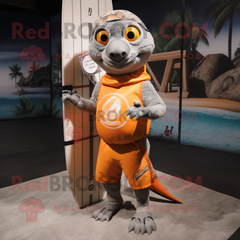 Silver Orange mascot costume character dressed with a Board Shorts and Wraps