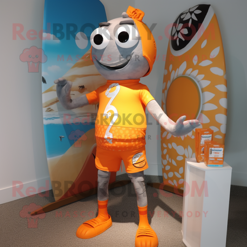 Silver Orange mascot costume character dressed with a Board Shorts and Wraps Silver Orange mascot costume character dressed with a Board Shorts and Wraps