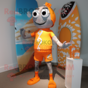 Silver Orange mascot costume character dressed with a Board Shorts and Wraps