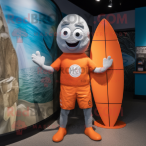 Silver Orange mascot costume character dressed with a Board Shorts and Wraps