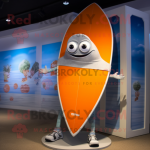 Silver Orange mascot costume character dressed with a Board Shorts and Wraps
