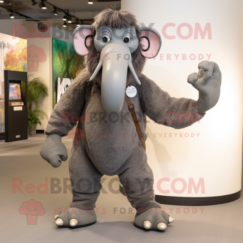 Gray Mammoth mascot costume character dressed with a Jeggings and Eyeglasses