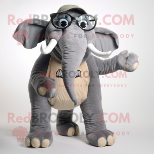 Gray Mammoth mascot costume character dressed with a Jeggings and Eyeglasses