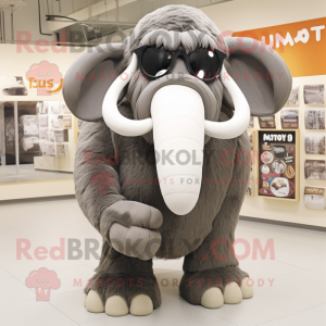 Gray Mammoth mascot costume character dressed with a Jeggings and Eyeglasses