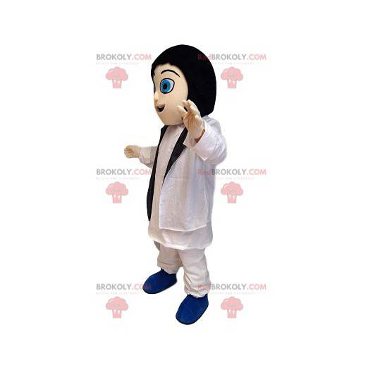 Donna mascotte con un costume bianco. Costume da donna -