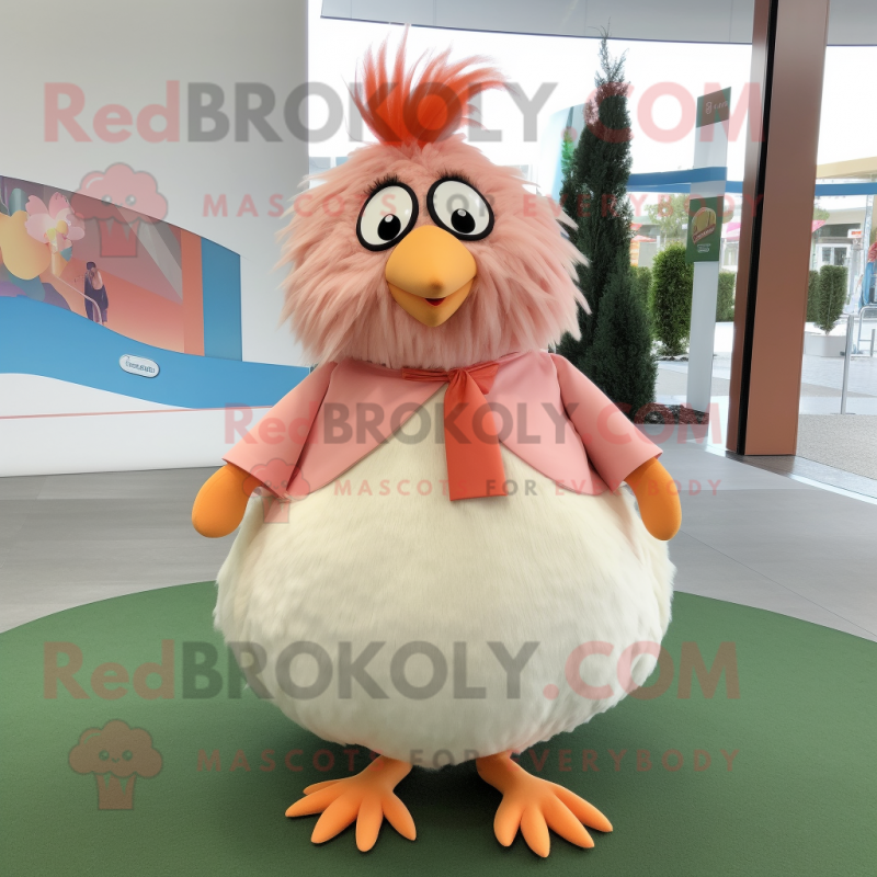 Peach Quail mascot costume character dressed with a Wrap Skirt and Hair clips Peach Quail mascot costume character dressed with a Wrap Skirt and Hair clips